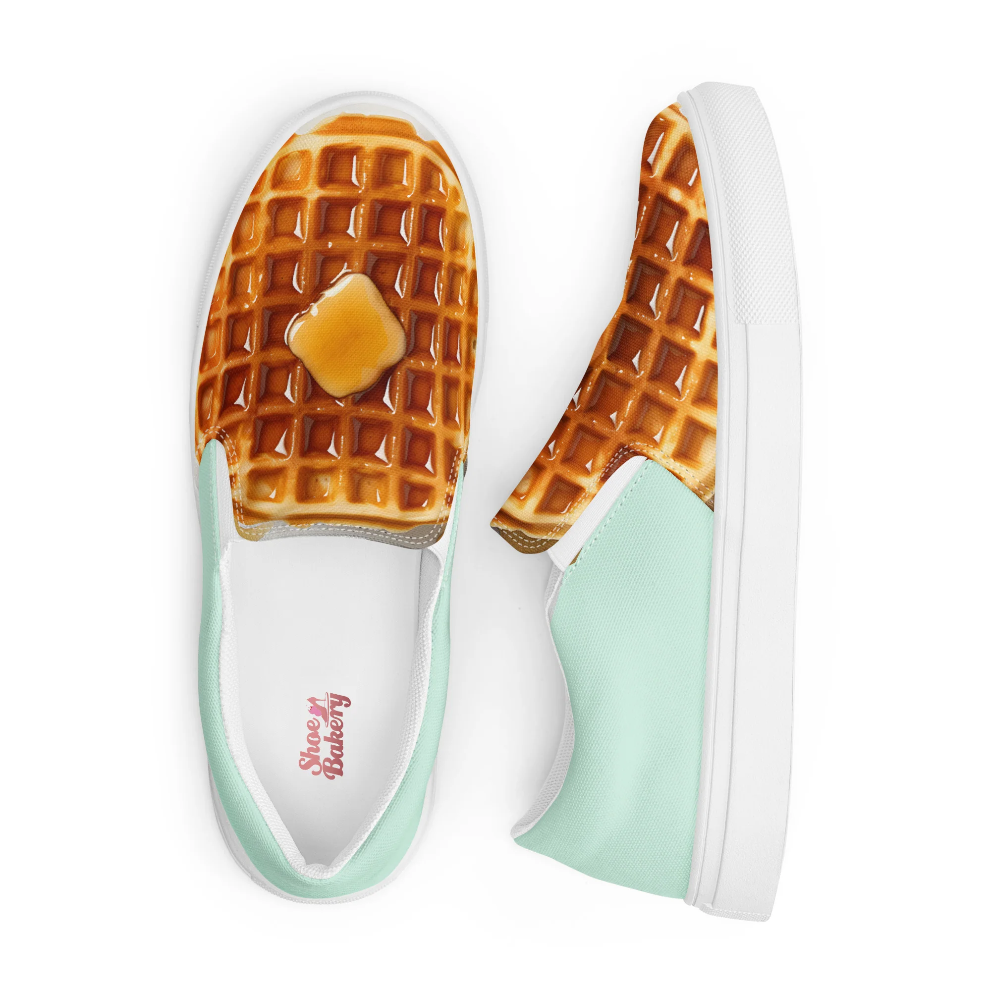 Waffle Women’s slip-on canvas shoes-Mint - Image 4